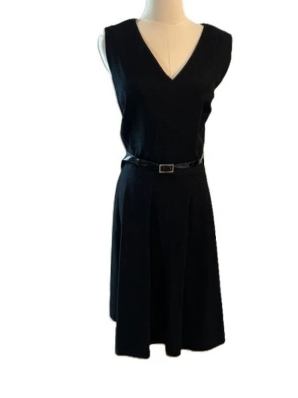 WHBM Black Fit & Flare Sleeveless V Neckline Dress w/Removable Belt  Sz-16  NWT - Picture 5 of 7